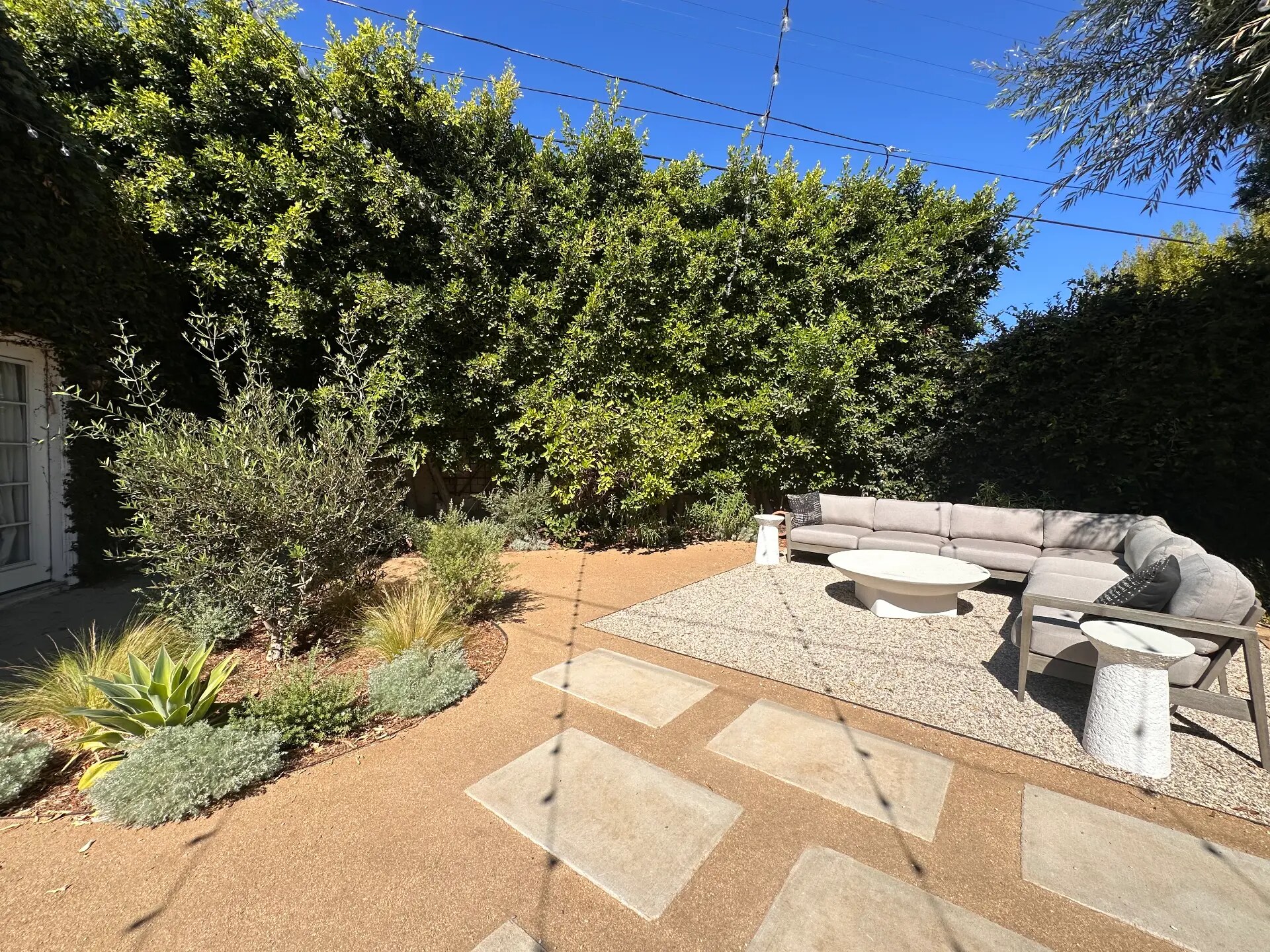 Finished Mediterranean drought-tolerant garden, view 1